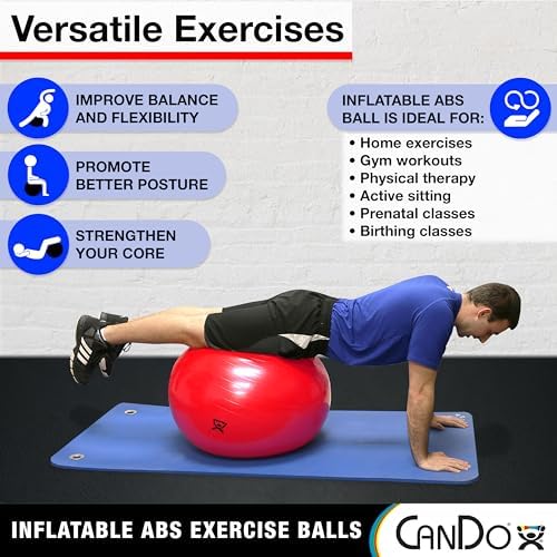 CanDo Inflatable Exercise Ball - Green 25.6", Durable Extra Thick Non-Slip Stability Ball for Core Workouts, Yoga, Pilates, Active Seating, Physical Therapy, Pregnancy, Home Gym, Flexibility