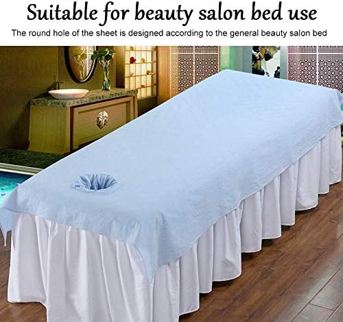 Massage Table Face Hole Cover,Beauty Massage Bed Sheets, Salon Massage SPA Couch Soft Cotton Bed Cover Protector with Face Breath Hole (Light Blue)