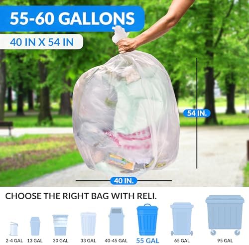 Reli. Easy Grab Trash Bags, 55-60 Gallon (150 Count) (Clear) - Star Seal Super High Density Rolls - Heavy Duty Can Liners, Garbage Bags, Bulk Bags - 50, 55, 60 Gallon Capacity