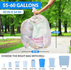 Reli. Easy Grab Trash Bags, 55-60 Gallon (150 Count) (Clear) - Star Seal Super High Density Rolls - Heavy Duty Can Liners, Garbage Bags, Bulk Bags - 50, 55, 60 Gallon Capacity