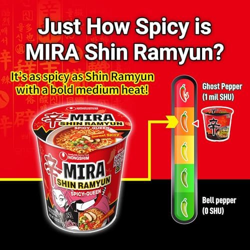 Nongshim Shin Ramyun Spicy Queen, Instant Noodle Cup, Gourmet Spicy, 3.35 oz (Pack of 6)