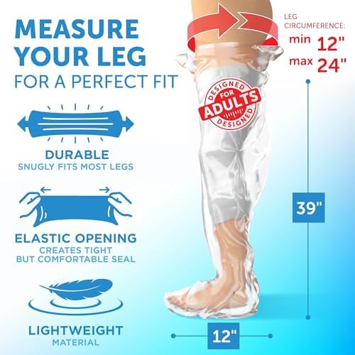 Mighty-X 100% Waterproof Cast Covers for Shower Leg - 2pk - Tight Seal - Reusable Adult Full Leg Cast Protectors - Thigh, Knee, Ankle, Foot - After Surgery Bandage and Dressing Shower Bag - Long Size