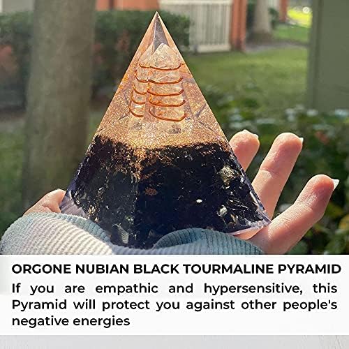 Orgone Pyramid-Black Tourmaline-Crystal-Chakra Balancing Orgone Energy Generator- Nubian Orgonite Pyramid for Spiritual Healing, Meditaion, Yoga, Reiki Gifts, Office and Home Decor