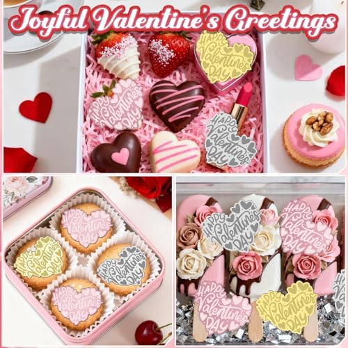 30PCS Happy Valentine’s Day Cake Toppers, Acrylic Cupcake Toppers 3 Different Pattern Heart Shape Custom Cupcake Picks for Valentine’s Party Anniversary Pastries Decorations (30 Irregular Heart)