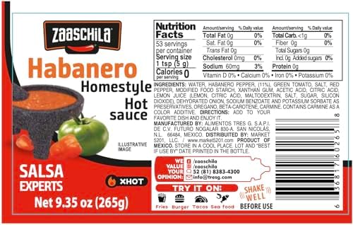 Zaaschila Mexican Sauce Habanero - 9.35oz (265g) 3-Pack - Spicy & Bold Flavor, Perfect for Sandwiches, Tacos, and More