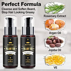 FULLLIGHT TECH Men's 2 Pack Beard Care Kit - Argan Oil & Jojoba Oils Shampoo, Rosemary Extract for Clean, Moisturizing and Nourishing Mustache & Beard Growth