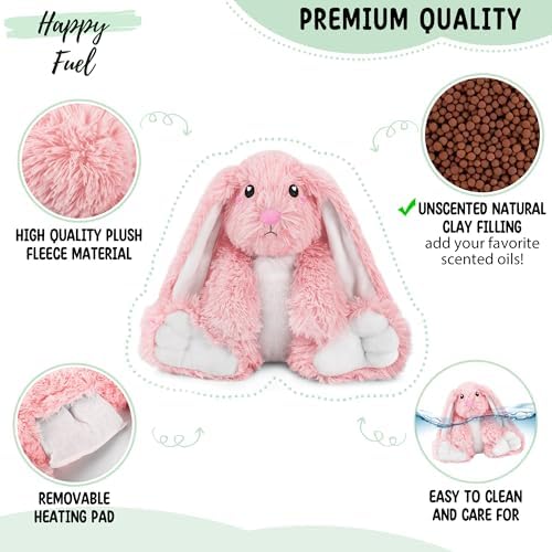 Bunny Microwavable Stuffed Animal – 1.5 lb Unscented Heating Pad Plush, Soft Cozy Bunny Toy for Relaxation and Comfort, Gift for Women, Girls, Adults & Kids by Happy Fuel, Pink
