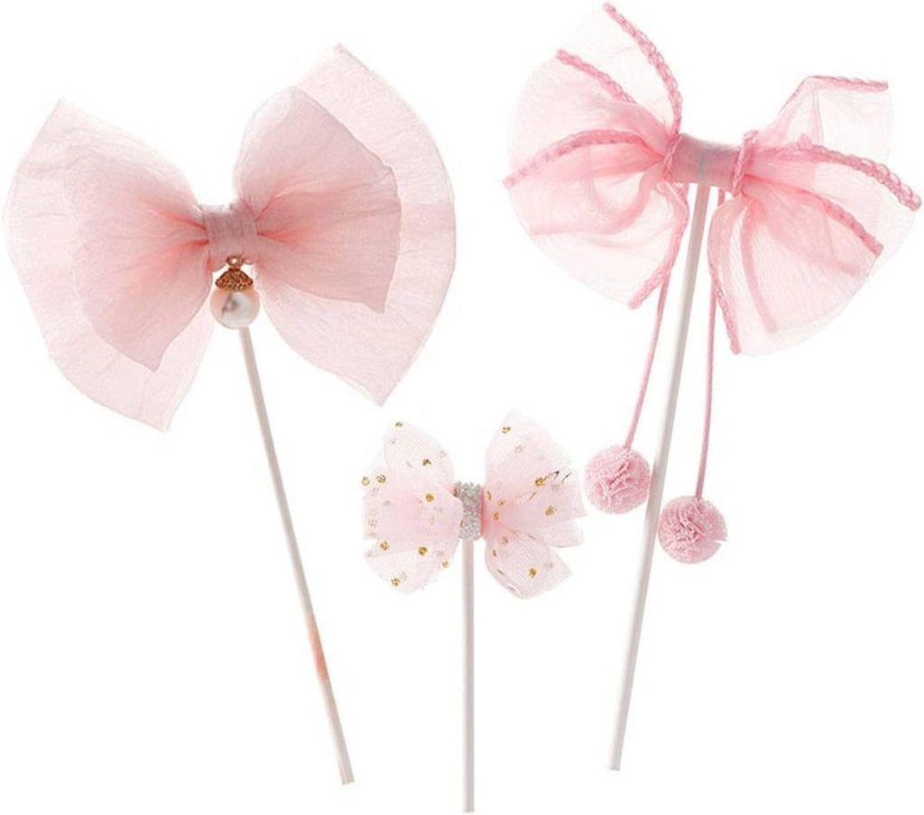 3pcs Bow Cake Topper Pink Lace Bowknot Cake Toppers Cake Dessert Picks Decoration For Baby Shower Birthday Wedding Party Supplies