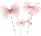 3pcs Bow Cake Topper Pink Lace Bowknot Cake Toppers Cake Dessert Picks Decoration For Baby Shower Birthday Wedding Party Supplies