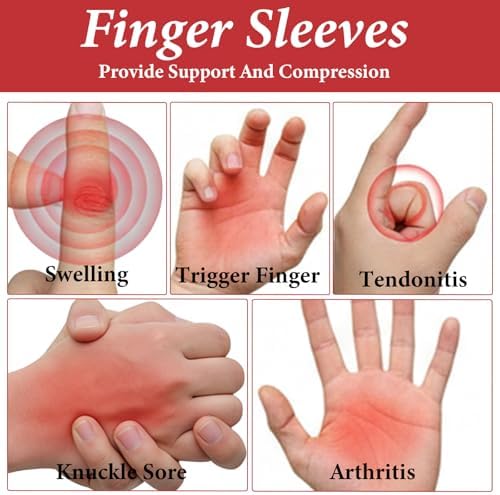 Ouligay 20 PCS Finger Sleeves Black Sport Finger Brace Protector Compression Sleeve Breathable Elastic Thumb Sleeves Thumb Splint Brace Support for Basketball, Golf Sports Aid Support