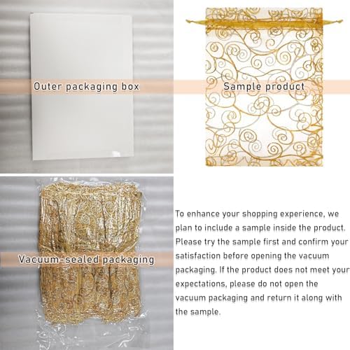 Staruby Organza Gift Bags 100Pcs Gold Sheer Organza Bag 5x7 Inch Mesh Favor Bags Drawstring Jewelry Rattan Printed Gift Pouches for Wedding Party Favors Couple Shower Christmas Gifts Candy Bags