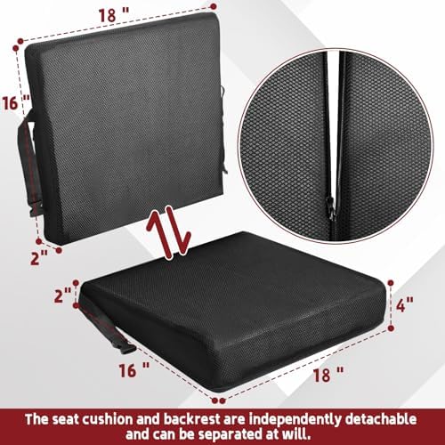 Wedge Wheelchair Seat Cushion with Backrest, High Density Foam Wheelchair Cushions Removable Cover with Zipper Adjustable Elastic Strap for Office Car Seat 16x18x2-4 Inch