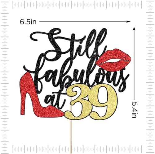 Still Fabulous at 39 Cake Topper,Happy 39th Birthday Cake Topper,Queen High heels Big Red lips Cake Topper,Women 39th Birthday Party Cake Decorations