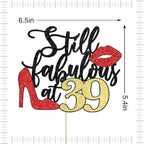 Still Fabulous at 39 Cake Topper,Happy 39th Birthday Cake Topper,Queen High heels Big Red lips Cake Topper,Women 39th Birthday Party Cake Decorations