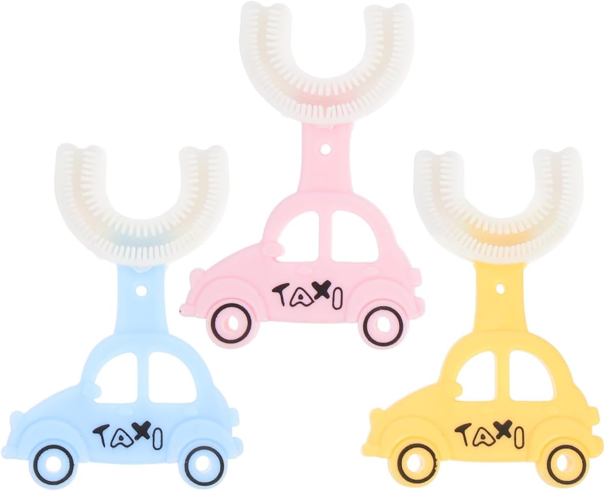 Healifty 3Pcs U-Shaped Toddler Toothbrush Kids: Manual Silicone Brush 360 Soft Bristles Fun Taxi Shape for Boys Girls Sensory Training Mouth Cleaning Age 2-5