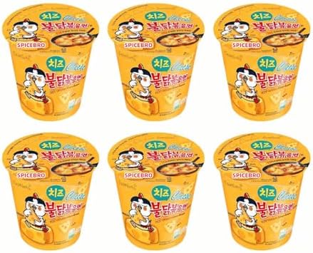 Buldak Ramen Noodles Cheese Flavor - 6 Pack Cup Noodles, Korean Spicy Hot Chicken Stir Samyang Brand