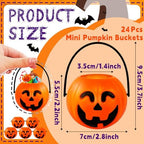 24PCS Mini Halloween Pumpkin Candy Buckets,Portable Pumpkins Palstic Buckets Cauldron for Trick or Treat Party Favors Decor Supplies 2.8in