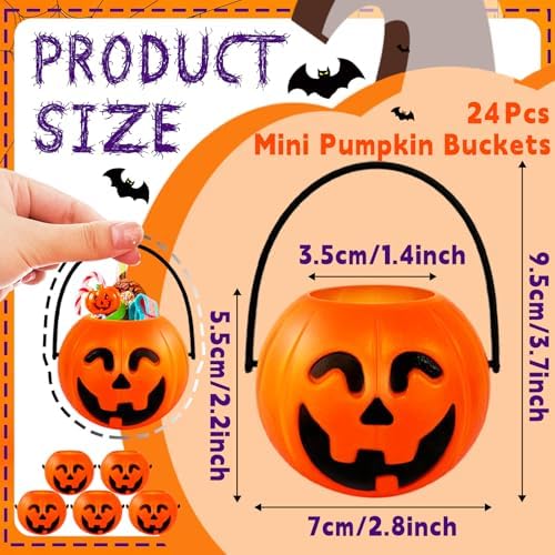 24PCS Mini Halloween Pumpkin Candy Buckets,Portable Pumpkins Palstic Buckets Cauldron for Trick or Treat Party Favors Decor Supplies 2.8in