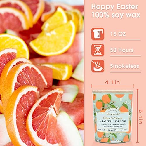 Grapefruit Candle,Grapefruit & Sage Secented Candles,Spring SummerScented Candle for Home & Kitchen Decor, Natural Soy Wax Candles,Candles Gift for Womens,Valentines Gift,10oz