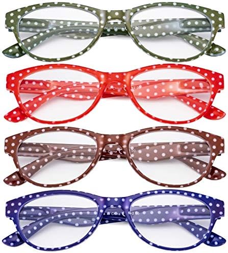 Eyekeppe 4 Pack Ladies Reading Glasses Polka Dots Cat-eye Design Readers for Women Reading +1.50