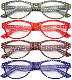 Eyekeppe 4 Pack Ladies Reading Glasses Polka Dots Cat-eye Design Readers for Women Reading +0.75