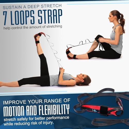 Foot Calf stretcher for Plantar Fasciitis, Achilles Tendonitis, Heel Spurs, Drop Foot. Yoga Stretching Strap for Leg, Thigh and Hamstring (Red)
