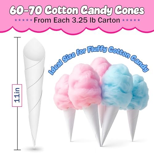 Perfectware 2 Pack Cotton Candy Floss Sugar with 100 Count Paper Cotton Candy Cones. Pink Vanilla and Blue Raspberry. (Two 3.25 lb Containers w/100 Cotton Candy Cones)