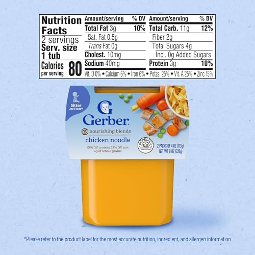 Gerber Baby Food 2nd Foods, Dinner, Chicken Noodle Puree, 4 Ounce Tubs, (Pack of 8)