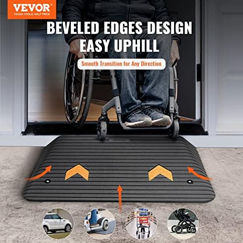 VEVOR 4" Rise Rubber Threshold Ramp, 35.5" Wide Wheelchair Ramp Doorway, Natural Curb Ramp, 33069Lbs Load Capacity, Non-Slip Textured Surface Rubber Curb Ramp for Wheelchair and Scooter