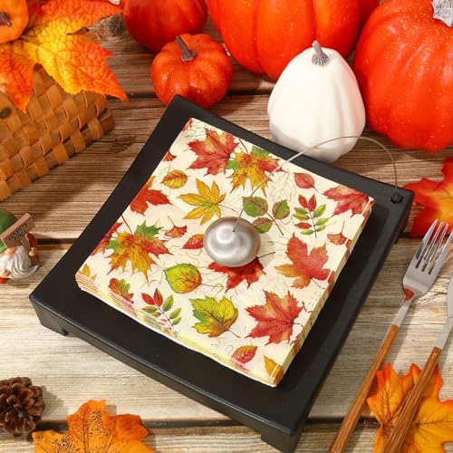 JarThenaAMCS 100Pcs Fall Thanksgiving Paper Napkins Maple Leaves Disposable Luncheon Napkins Autumn Holiday Dinner Hand Napkins for Harvest Party Supplies Tableware Decor, 6.5 x 6.5 Inch