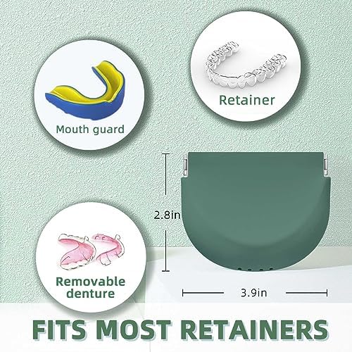 Silicone Retainer Case Soft Upgraded Cute Aligner Slim Partial Denture Container Holder Night Guard Braces with Lanyard for Girl Women Men Travel (Military Green)