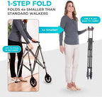 Stander Space Saver Walker, Lightweight Folding Rolling Mobility Aid for Seniors & Adults, Compact 2-Wheel Disability Device with 6-inch Wheels & Ski Glides for Walking Support, Black Walnut