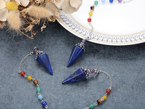 CrystalTears Lapis Lazuli Healing Crystals Pendulum Natural Crystal Stone Point Pendulums for Dowsing Meditation Divination Tool Spiritual Crystal Gifts for Witchcraft Crystal Grid Positive Energy