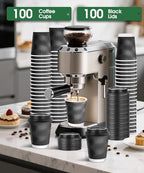 100 Pack 8 oz Disposable Coffee Cups with Lids, To Go Insulated Thick Coffee Cups for Hot/Cold Beverage, Corrugated Ripple Wall Cups for Espresso Coffee, Hot Chocolate and Cocoa - Black