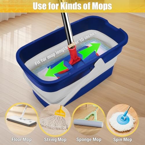 Collapsible Mop Bucket for Cleaning with Handle, Silicone Square Wash Bucket for Windows Cleaning Car Washing,Cleaning Supplies Organizer Plastic Water Bucket