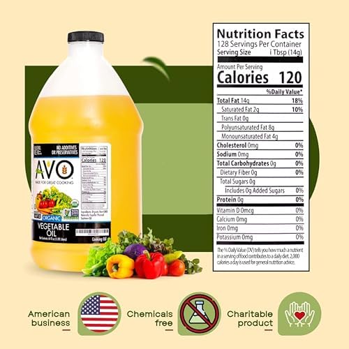 AVO ORGANIC VEGETABLE Oil, 64 Fl-oz (Half a Gallon) NO preservatives added