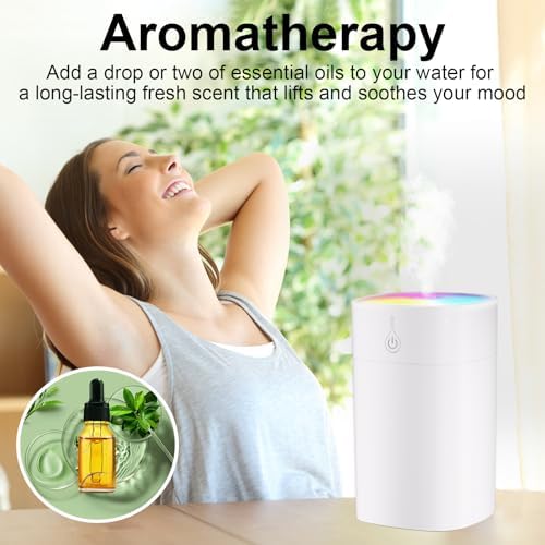 400ml Small Diffuser - Small Oil Diffuser for Desk, Portable Mini Humidifier Aromatherapy Diffusers with 2 Spray Modes, Waterless Auto-Off Essential Oil Diffusers with 7-Color Night Light for Bedroom