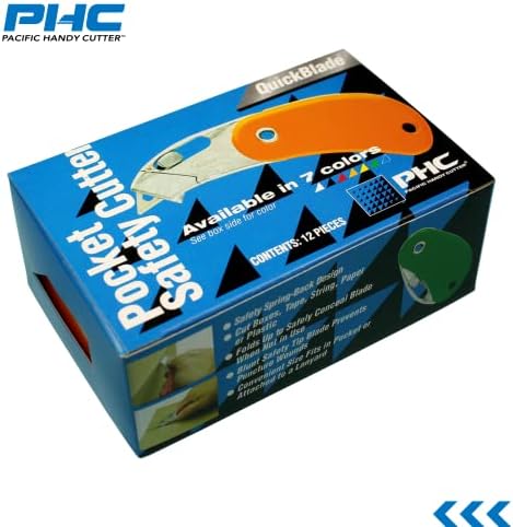 Pacific Handy Cutter PSC2 Pocket Safety Cutter Box of 12 Red Compact Design with Integrated Bladeless Tape Splitter Self-Retracting Safety Point Blade for Boxes Tape String Paper or Plastic PSC2-300