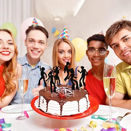 36 PCS 70's Disco Cupcake Toppers 80s Disco Dancing Cupcake Picks Glitter Dancer Cake Toppers for Music Disco Theme Wedding Anniversary Men Women Birthday Party Decorations Supplies (Black)
