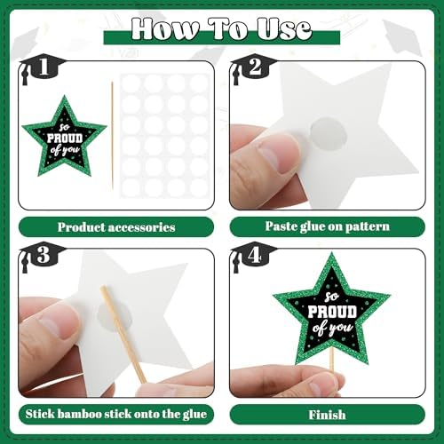 48 PCS Grad Cupcake Toppers, Glittery Congrats Graduation Cake Topper, 6 Styles Graduation Decorations, Black and Green Cap and Diploma Cake Picks for Class of 2026 Grad Party Decorations Supplies