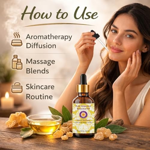 Deve Herbes Pure Olibanum Essential Oil (Boswellia carterii) Steam Distilled 30ml (1 oz)