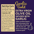 Garlic Gold Extra Virgin Olive Oil Infused with Garlic, Premium Certified USDA Organic, Low FODMAP, Cold Pressed (250 mL, 3 Pack)