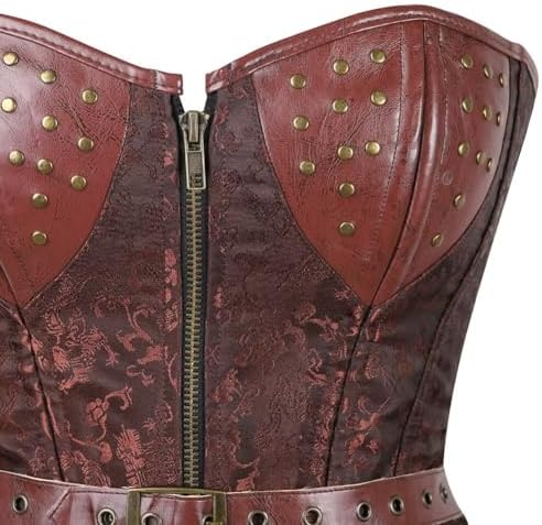 Corset Dress Skirt Tutu Set Women Steampunk Gothic Punk Bustier Pirate Costume Halloween Brown