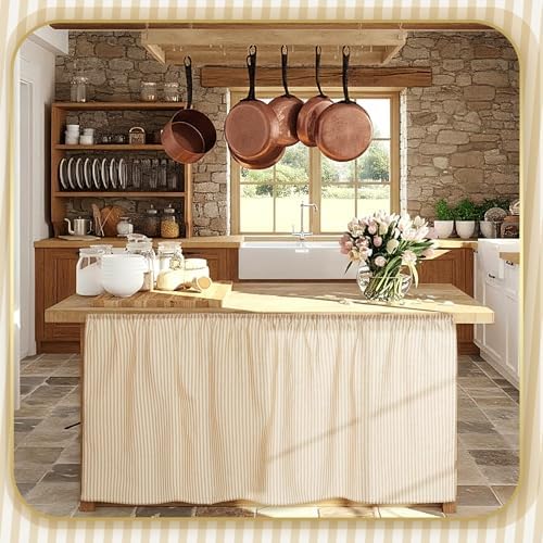 VitalCozy Cabinet Curtains 28" W x 51" L Sink Skirt for Bathroom Kitchen Office Desk Brown Stripes Cabinet Curtains for Classroom Office Home Drape Under Desk Privacy Drape for Laundry Room