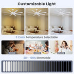 Newday 62 Inch White Ceiling Fan with Light and Remote, 8-Blade 8500 CFM High Airflow DC Motor, 3 CCT Dimmable LED, Reversible White/Oak Blades, 3 Downrods (6"/12") for High Ceiling Living Room Patio