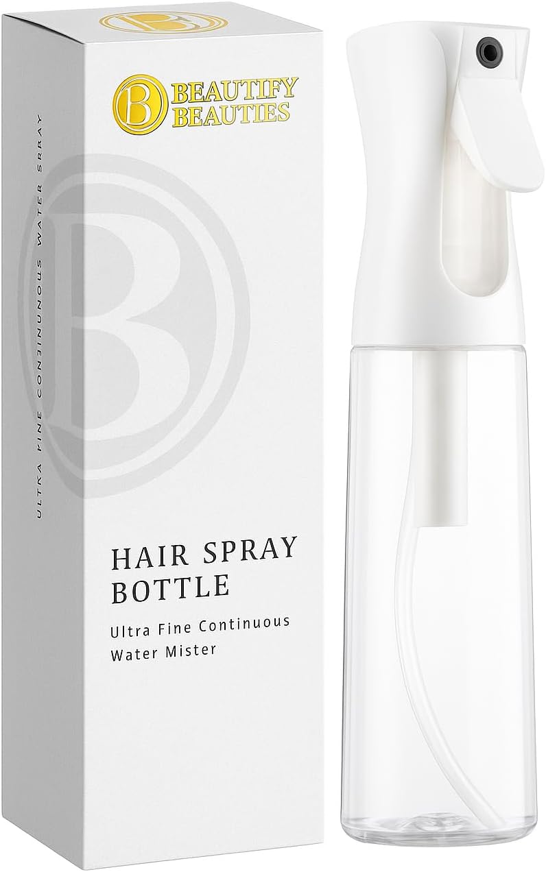 BeautifyBeauties Spray Bottle For Hair – Continuous Mister Spray Bottle for Hairstyling, Cleaning, Plants, Pets, Barbers, Salons, Essential Oil Scents (10.1 Ounce)