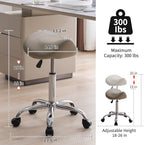 Saddle Stool, Swivel Saddle Stool with Wheels, Adjustable Rolling Stool 18"-26", Faux Leather Rolling Stool for Salon, Massage, Clinic, Lab, Office (Light Grey, 1PCS (18"-26"))