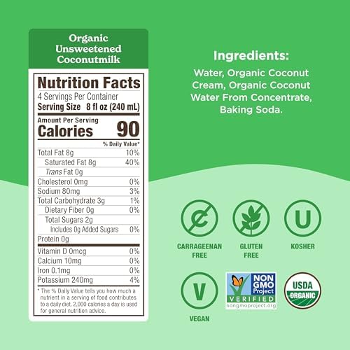Califia Farms - Organic Coconut Milk, 32 oz (6 pack), Dairy Free, Vegan, Plant Based, Vegan, Gluten Free, Non GMO, USDA Organic