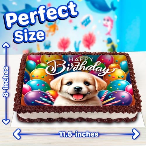 8.3 x 11.7 Inch Edible Square Cake Toppers – Cute Dog Puppy Themed Birthday Party Collection of Edible Cake Decorations