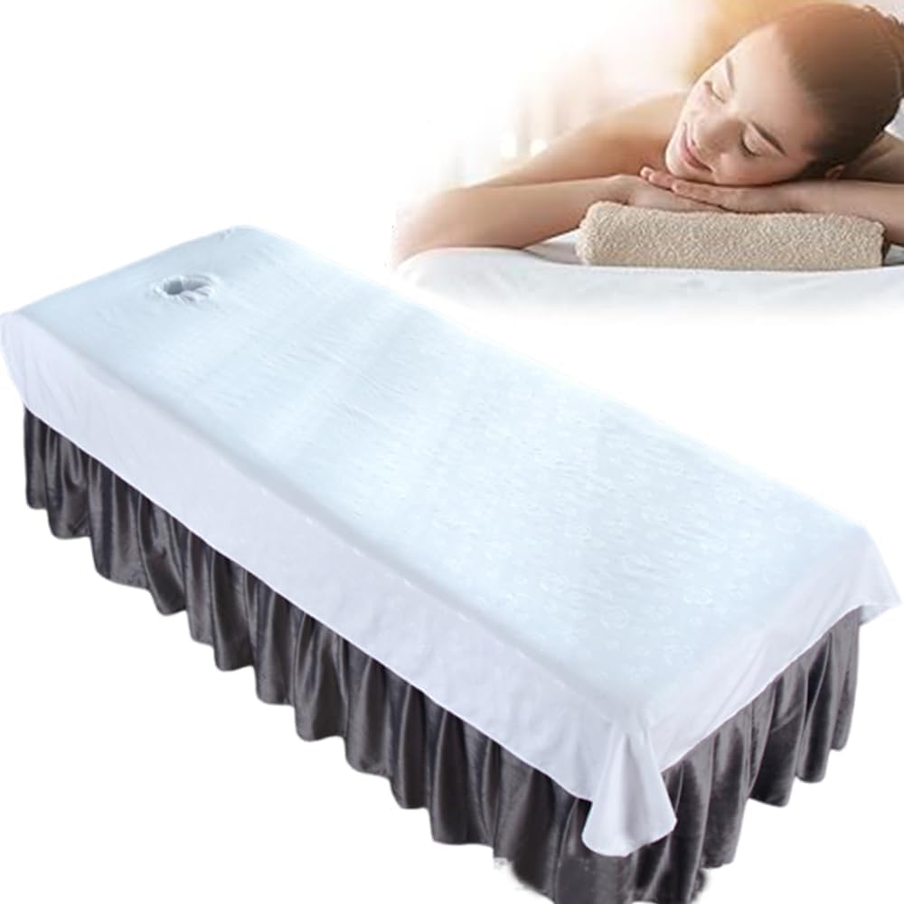 Ouliget Massage Table Sheets with Hole,Wipeable Soft Spa Bed Cover,Rose Printing Massage Tables Rest Cover for Spa Beauty Salon Hotels,39 x 78 Inches (White)